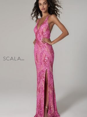 Scala hand-beaded prom dress style 60106-hot-pink